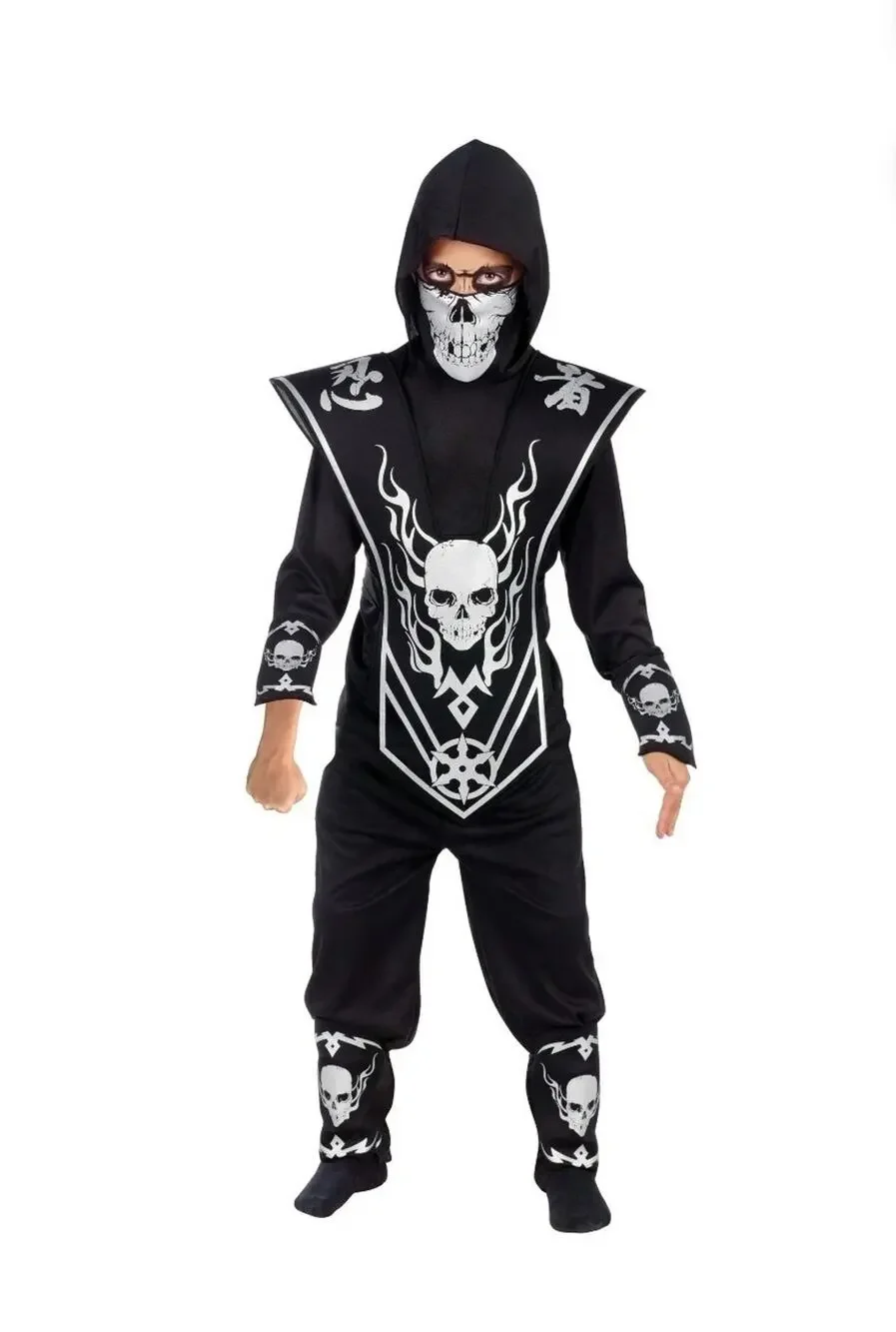 NEW! Kids Complete Silver Skull Ninja Halloween Costume Boys Size L (10-12)